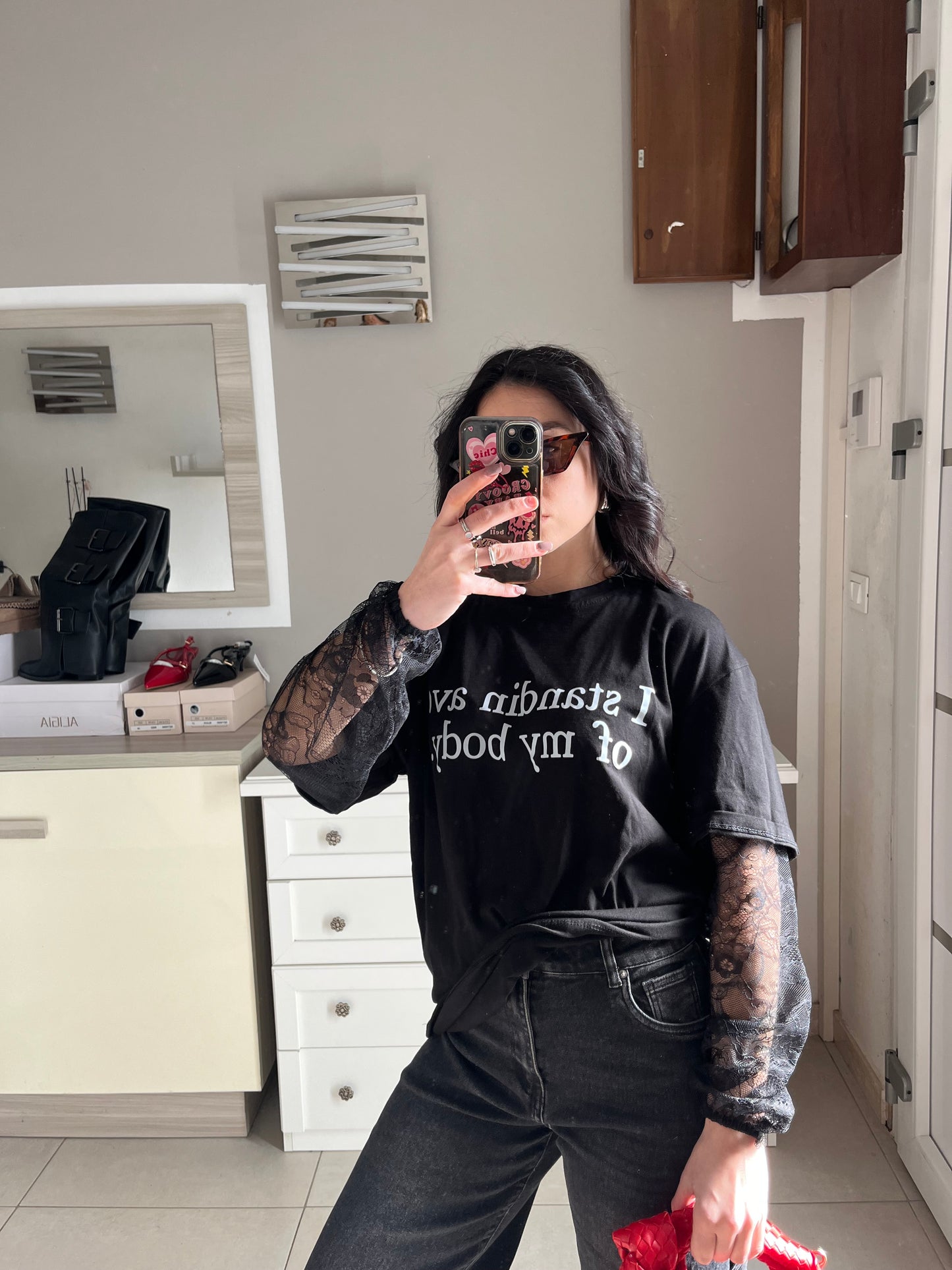 Maglia oversize con pizzo nero