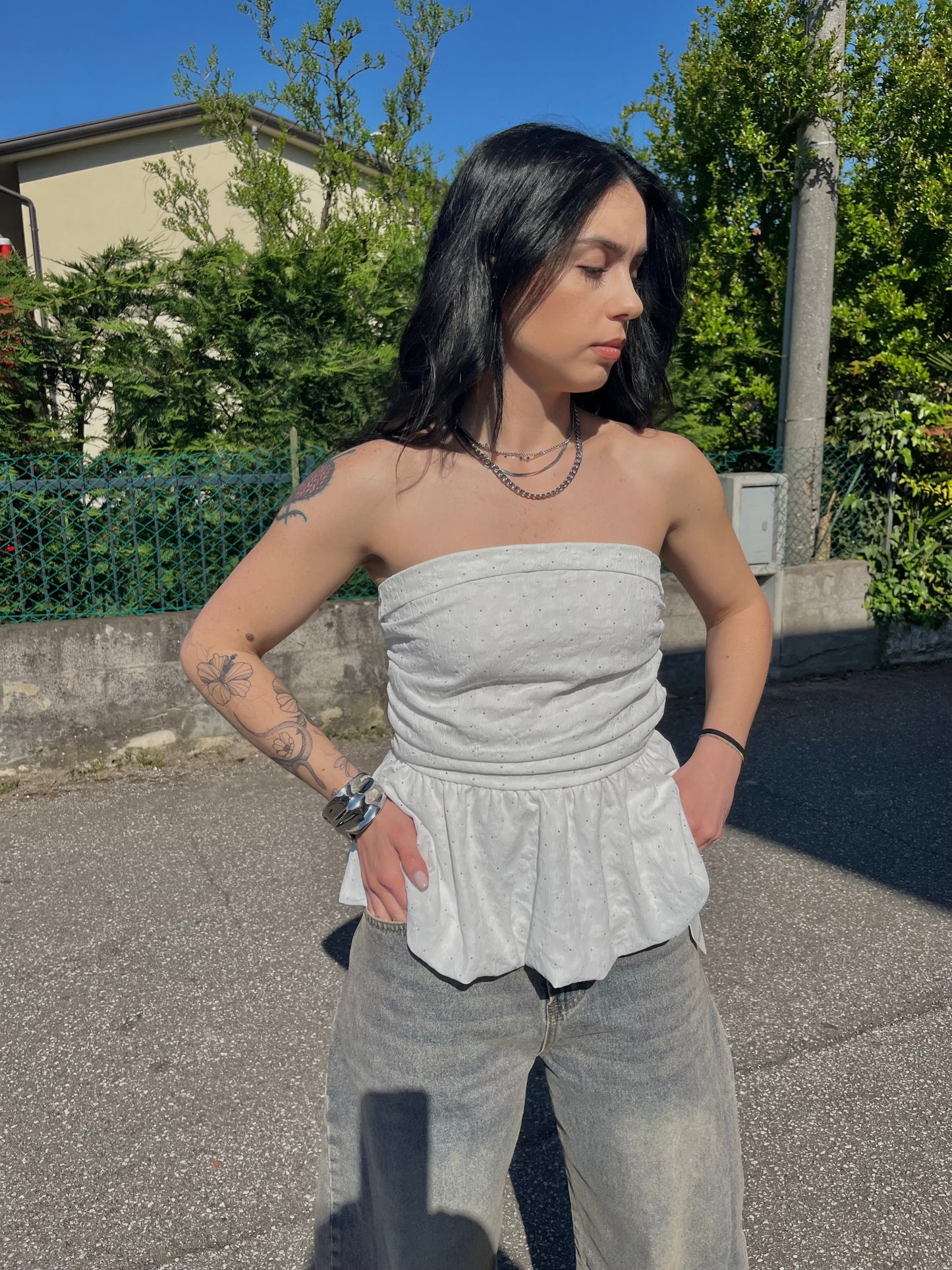 Top fiori strass