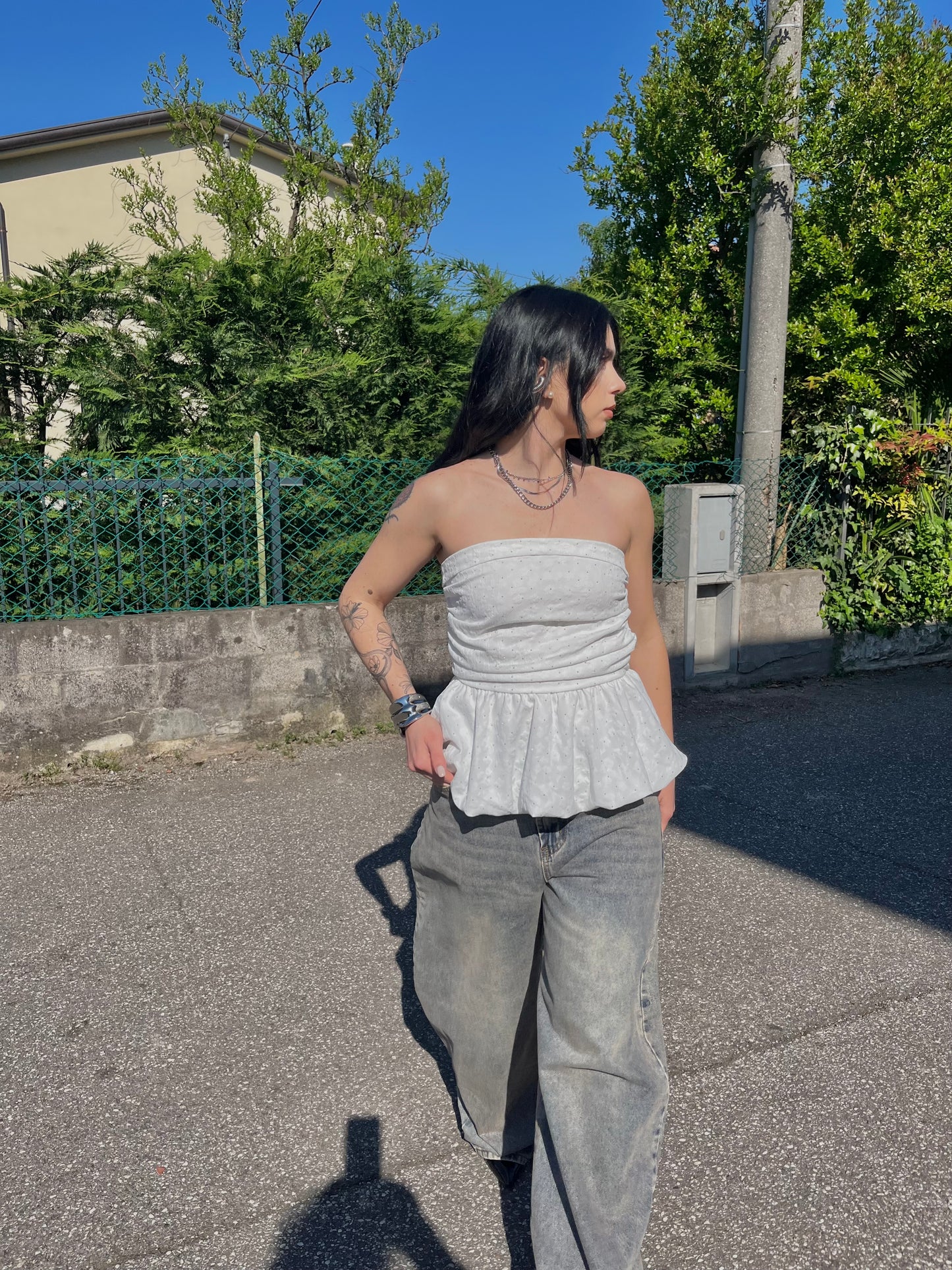 Top fiori strass