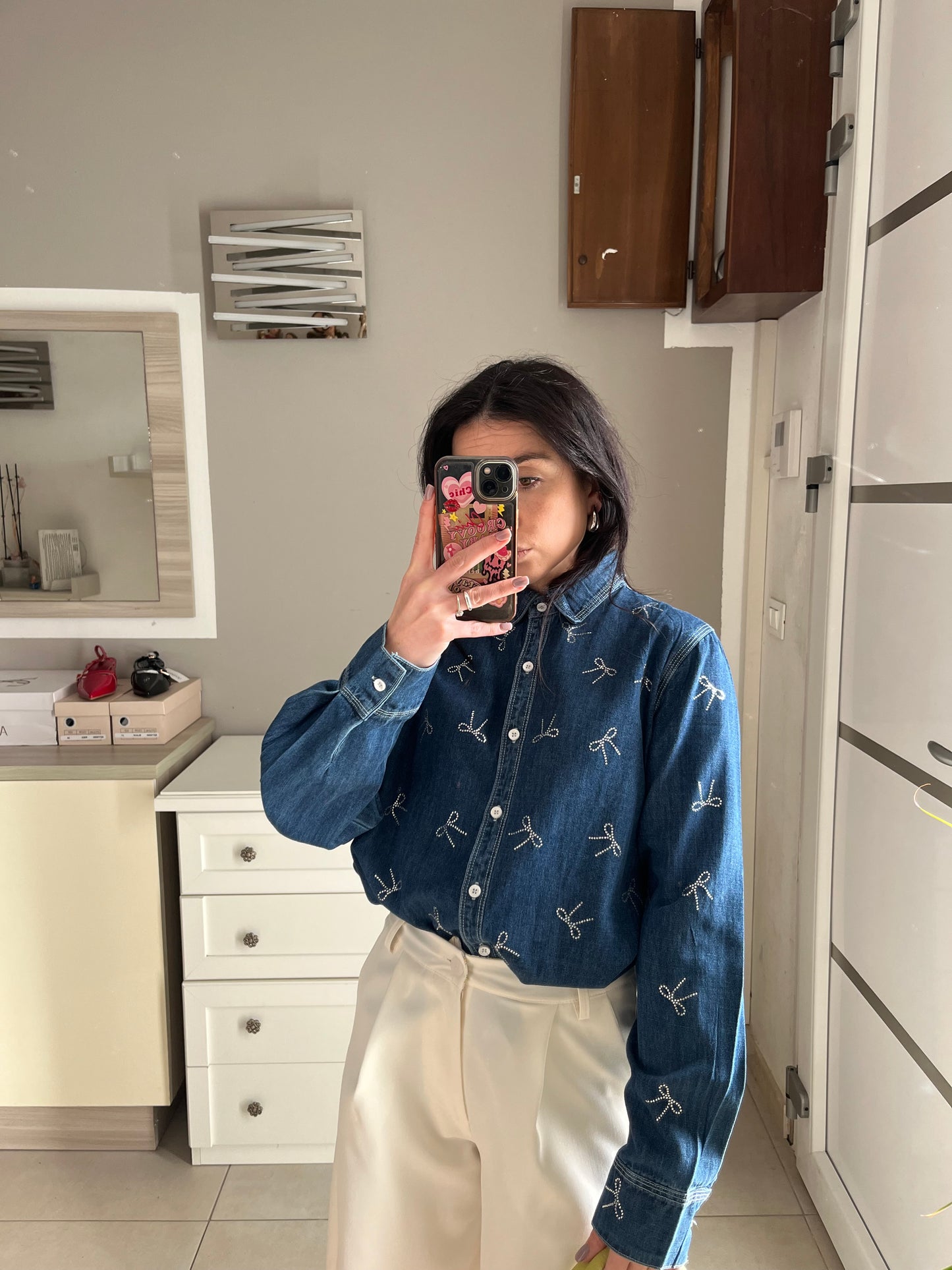 Camicia denim fiocco