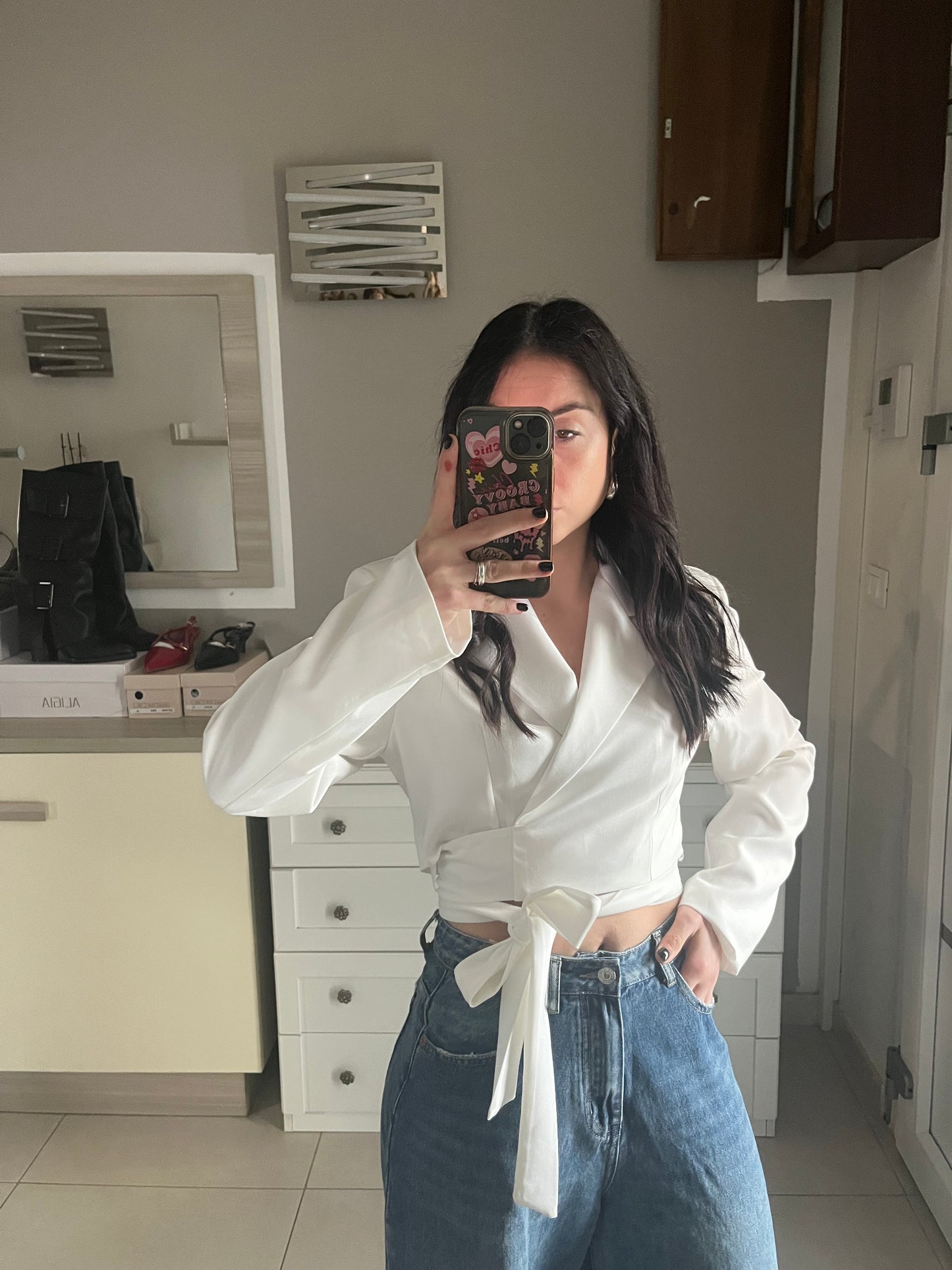 Blazer top crop intreccio bianco