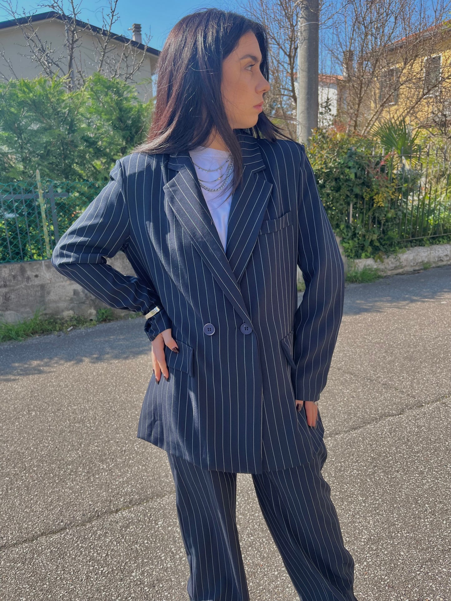 Coordinato gessato blu