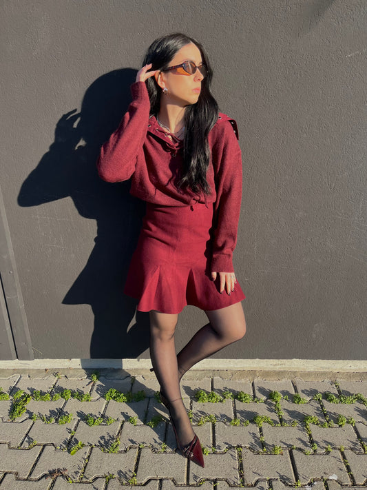 GONNA IN MAGLIA CON PINCES BORDEAUX