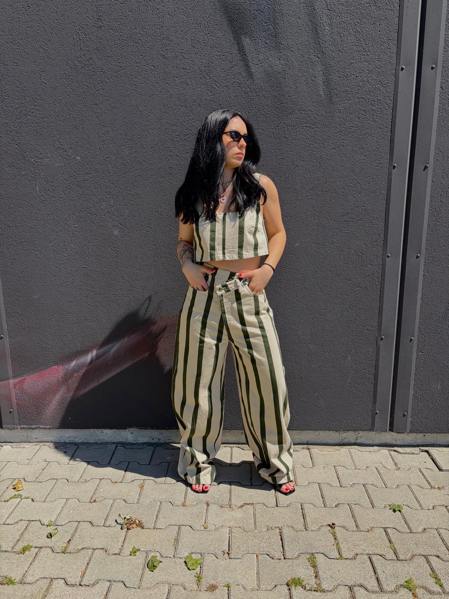PANTALONE A RIGHE VERDE