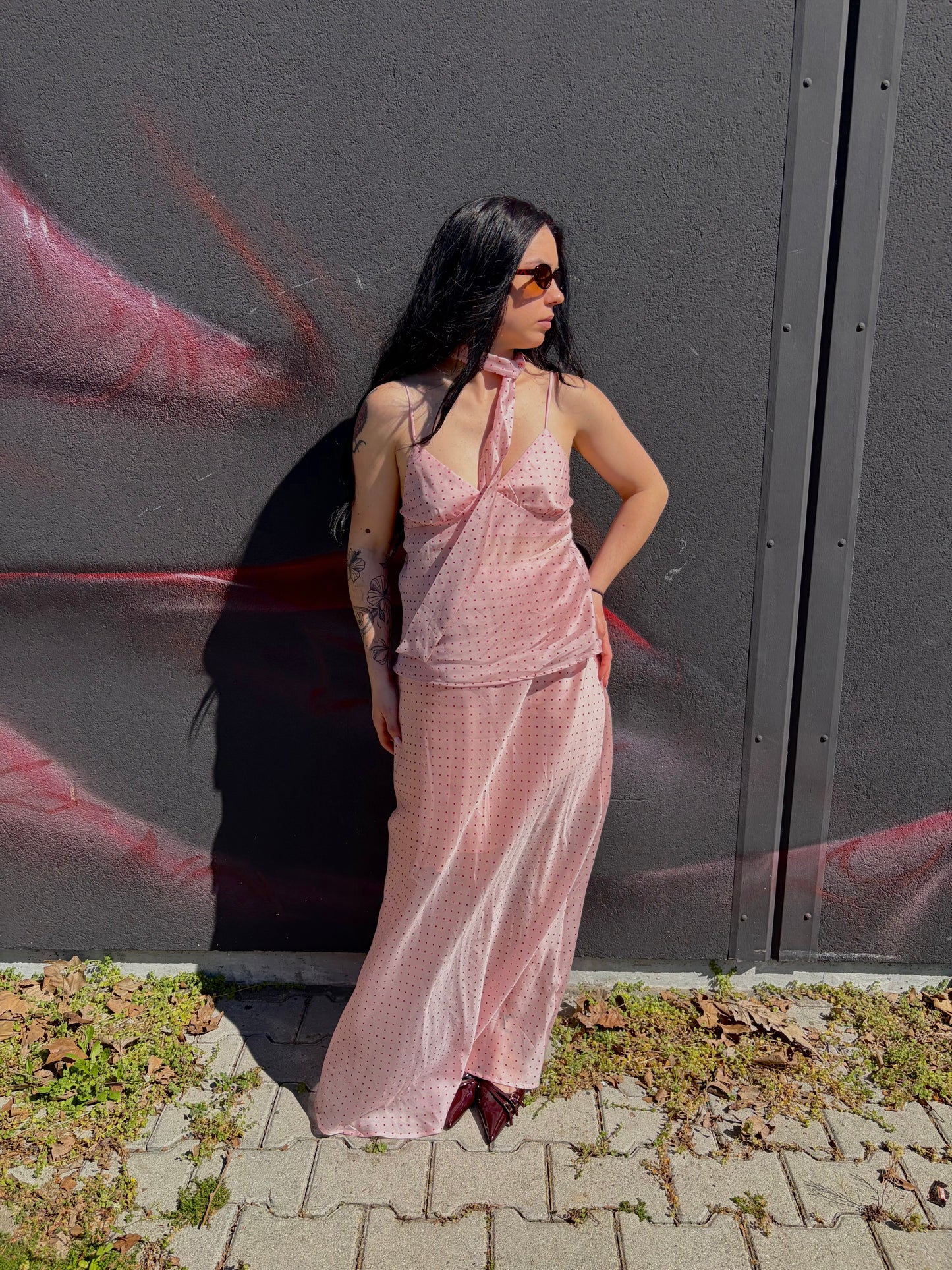 GONNA MIDI CON STAMPA A POIS ROSA