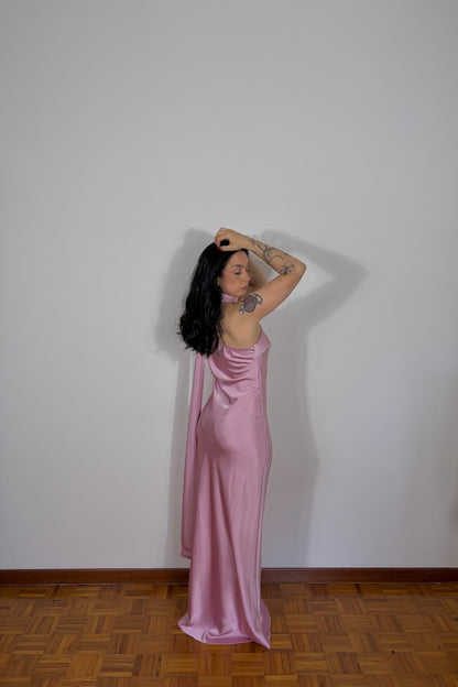 ABITO LUNGO MONOSPALLA ROSA ANTICO