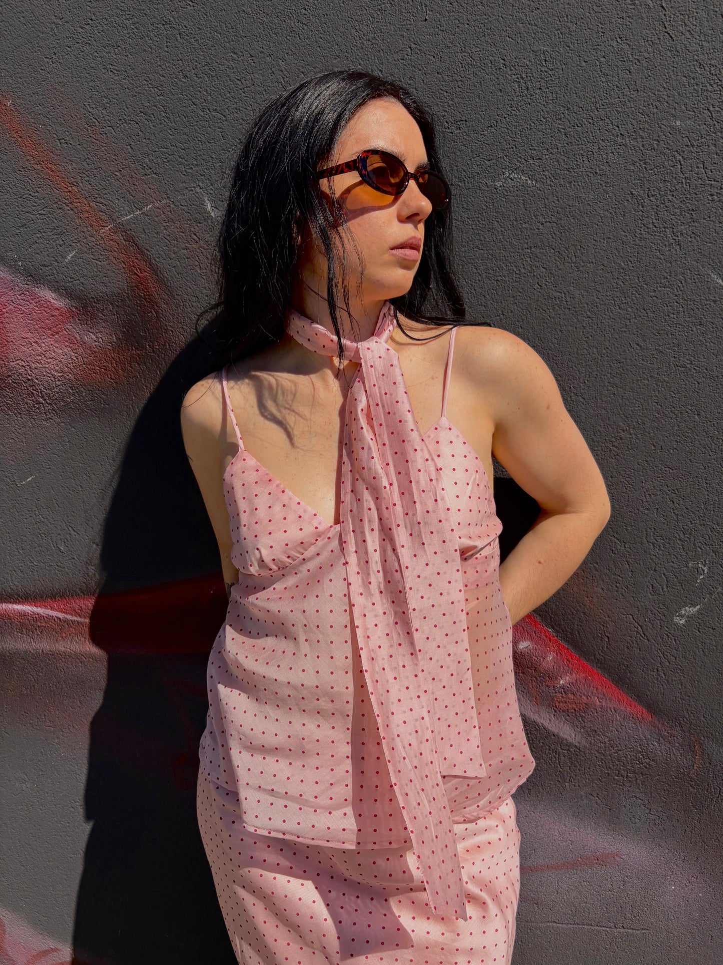 TOP CON STAMPA A POIS ROSA