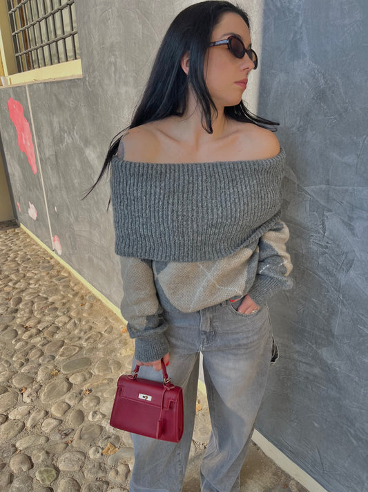 PULL ROMBO SCOLLATO GRIGIO