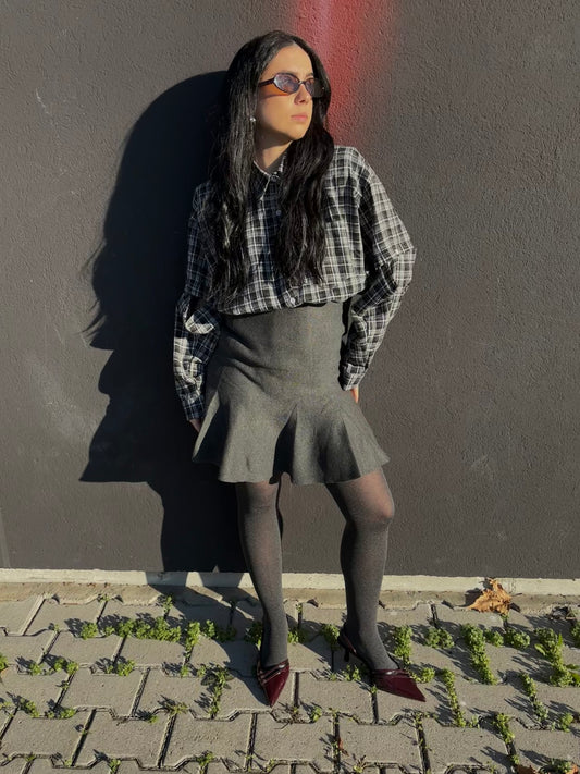 GONNA IN MAGLIA CON PINCES GRIGIO