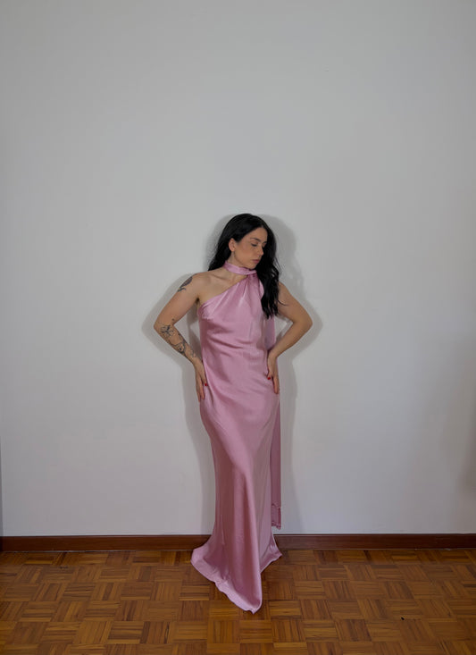 ABITO LUNGO MONOSPALLA ROSA ANTICO