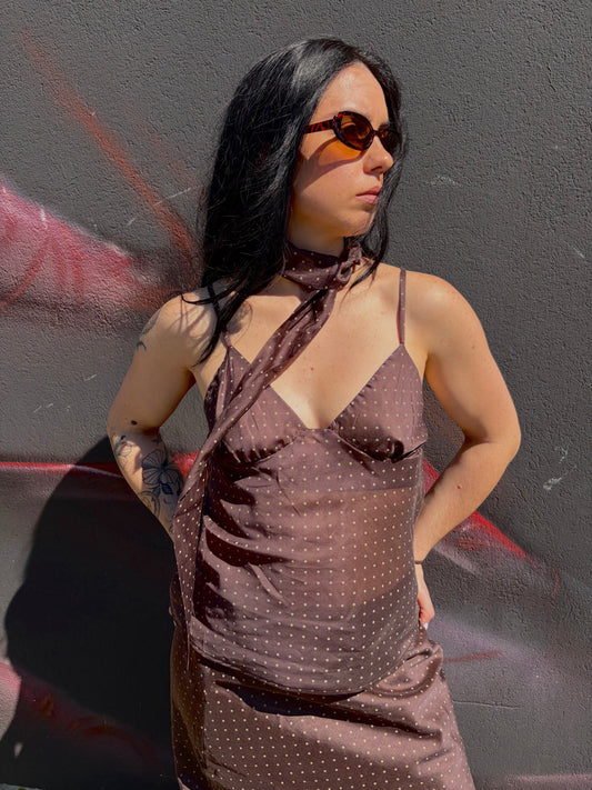 TOP CON STAMPA A POIS MARRONE