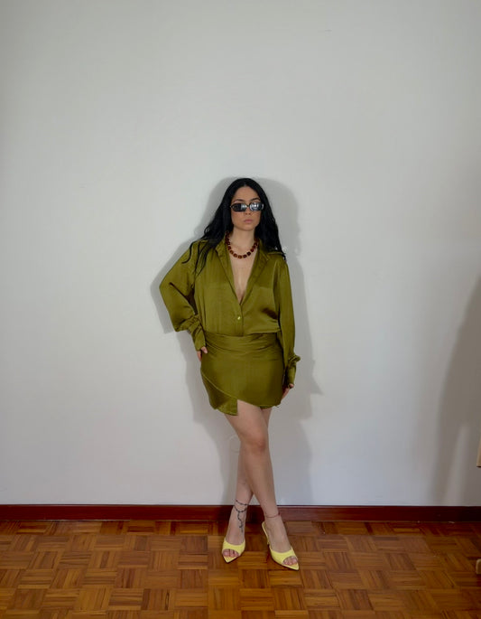SET CAMICIA + PAREO RASO VERDE OLIVA