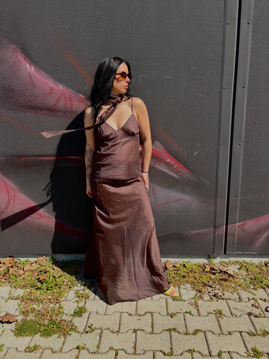 GONNA MIDI CON STAMPA A POIS MARRONE