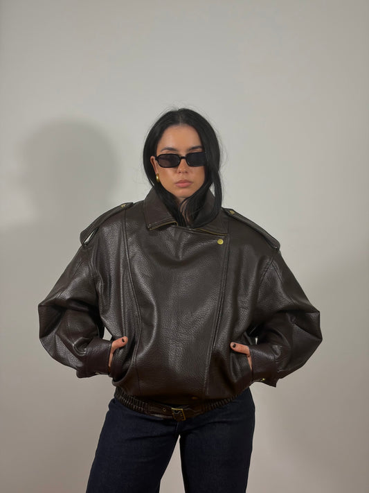 GIACCA BIKER ECOPELLE CIOCCOLATO