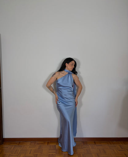 ABITO LUNGO MONOSPALLA AZZURRO POLVERE