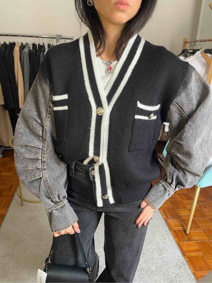 Cardigan con maniche denim