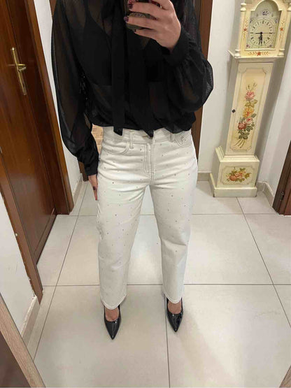 Jeans bianco strass